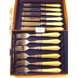 A set of silver plated fish cutlery in mahogany case and various other silver plated cutlery