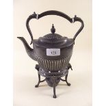 An early 19th century silver plated tea kettle on stand