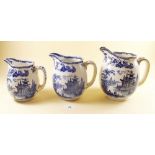 Three blue and white graduated Royal Doulton jugs - Madras pattern