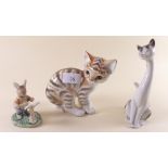 A Russian porcelain cat by Lomonsov 14cm high, another cat ornament and a rabbit conductor