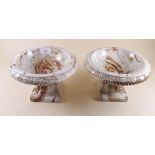 A pair of 19th century low pottery urns or comports with Whieldon style glaze - 14cm tall