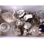 Various silver plated cruets, scent bottle etc