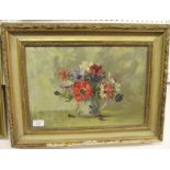 C Hedge - oil on canvas vase of anemones - 27 x 40cm