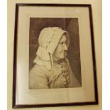 A large lithograph print of an old lady - 46 x 32cm