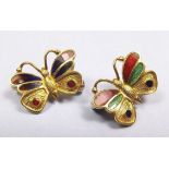Two 18 carat gold and enamel butterfly brooches