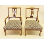 Two Victorian matching salon or nursing chairs with inlaid decoration