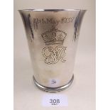 An Asprey silver beaker to commemorate the coronation of George VI 12th May 1937 - 12cm tall, 290g