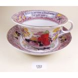 A Wilkinson giant sized breakfast cup and saucer with text to rim