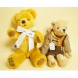 A Merrythought gold plush bear and a blond Merrythought bear in 18th century costume