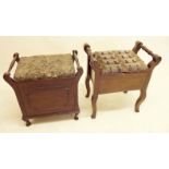 Two Edwardian rise top piano stools