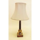 A painted wood table lamp 46cm high and shade,