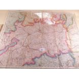 An early Cruchley's Ordnance Survey fold out coloured map on linen No 25, Gloucestershire