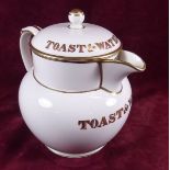 A rare early 19th century Wedgwood creamware jug and lid printed 'Toast and Water', 18cm high