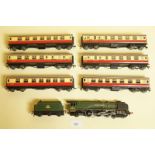 A Hornby Dublo Duchess of Montrose locomotive BR and tender plus six coaches