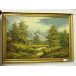 W Sallinger - oil on canvas Alpine landscape 49 x 74cm