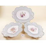 Three Victorian floral painted dessert plates - possibly Ridgway