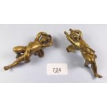 A pair of small gilt bronze cherub finials - 10.5cm