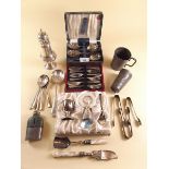 A box of silver plated items etc