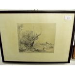 A Rembrandt etching 'Windmill' hand printed by Theo Beerendonk signed in pencil, 18cm x 22cm