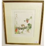 Rosanne Sanders - watercolour harvest mouse and berries - 21 x 16cm