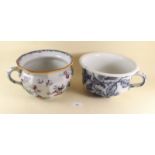 A Masons Patent Ironstone chamber pot and a Bridgewood blue and white one