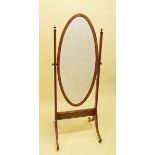 A Victorian oval mahogany cheval mirror on stand, 57cm high