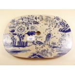 A Victorian 'Improved Stone China' strainer plate printed crane
