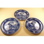 Three Spode 'Fallow Deer' blue and white plates