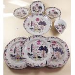 A Chinese 18th century famille rose part dessert service comprising a large circular dish, three