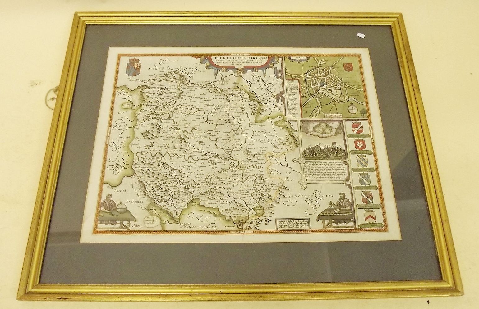 A John Speed 17th century map of Herefordshire dated 1610 - 38 x 51cm