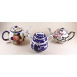 A Coalport blue and white teapot and two other teapots