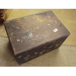 An antique pine box 47 x 32 x 27 cm high, one handle missing