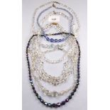 Six vintage 'crystal' necklaces