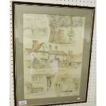 A watercolour and pencil sketch Study of St Albans - framed and glazed - 40 x 28cm