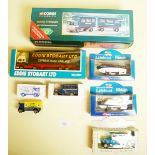 Two Corgi Eddie Stobart die cast model Truck and Trailer and Container Truck, two Lledo Kleenex