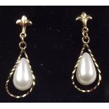 A pair of 9 carat gold and pearl earrings