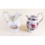 A Staffordshire Gaudy jug painted flowers - 18cm and a Ridgways "Fancy Stone China" jug