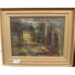 A late 19th century or early 20th century oil on canvas castle courtyard scene, inscribed to