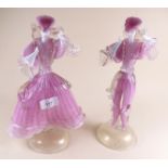 A pair of Murano pink glass figures of a man and woman dancing