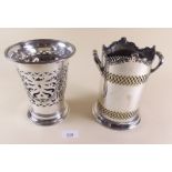 A silver plated bottle holder and silver plated tapered bottle holder or vase