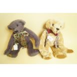 A Merrythought lavender bear and another Merrythought bear with waistcoat