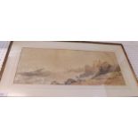 A 19th century watercolour coastal scene with shipwreck - 22 x 54cm