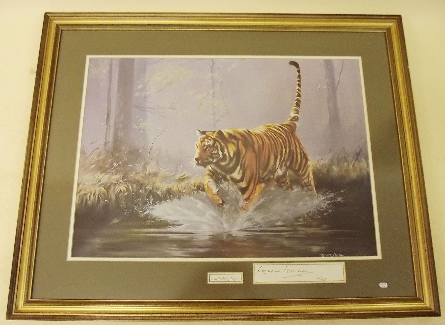 Leonard Pearman - limited edition print 'Fishing Tiger' 23/850, signed by the artist - 44 x 62cm