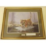 Leonard Pearman - limited edition print 'Fishing Tiger' 23/850, signed by the artist - 44 x 62cm