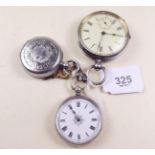 A continental silver 935 standard pocket watch and two 800 standard silver fob watches