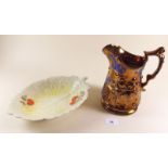 A Crown Devon yellow leaf salad bowl and a copper lustre jug