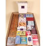 A box of tobacco related collectables including Domino scoreboard, playing cards, bar jug, matches
