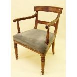 A Regency mahogany carver chair with reeded back and arms - repaired