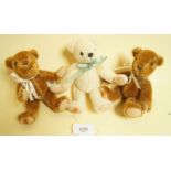 Three small Merrythought teddy bears in brown and blonde