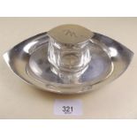 A silver oval inkstand with cut glass inkwell, Birmingham 1921, 113g